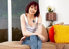 Sweet small-tit model Kourtney plays with her hungry wet snatch