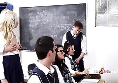 Group Of Students Casually Screw During A Serious Class