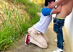 Road trip with beautiful young man Dilan Castro ends in a hot gay creampie