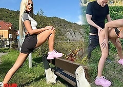 Pickup Club - Lengthy-Legged Golden-haired Zlata Shine Jogging Outdoors by the River