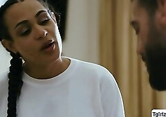 Busty ts babe Eva Maxim analed by stepdad in the bedroom