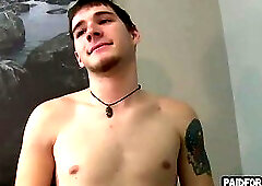 Straight hunk tugging on his hard cock for money