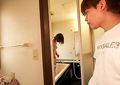 Lustful Japanese COUGAR gets a creampie after fucking her stepson