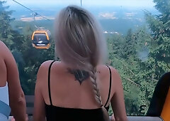 Blonde foursome takes risky public sex to the Polish forest and gondola