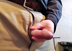 Draining my balls at the office using a makeshift stroker