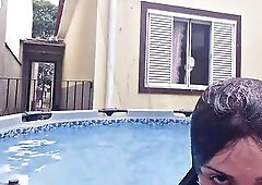 Your in nature's garb neighbour showing off in the pool.