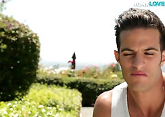 Beefy ultra-cutie in jockstrap solo wanks in close up