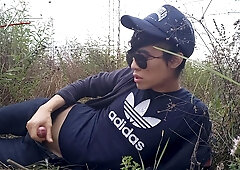 Mary Chinese Youngster Jon Arteen Speaks French, Faps His Sleek Trunk In The Rain, Oiled With