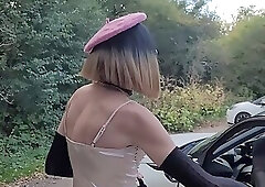 👑ExhiB🚙P U B L I C en Pute sur un Parking en Foret, à La Faisanderie 91. Collant Fantaisy, String