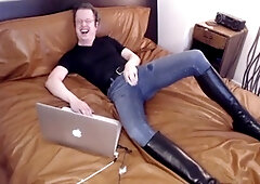 Gay leather bed, loud male orgasm, shoes