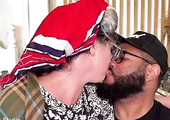 granny booty stretched by a large ebony knob