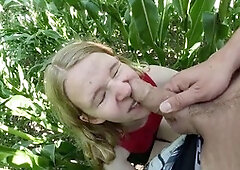 Bargain blonde teen slut Bikergirl_97 gets plowed and covered in cum in a cornfield