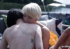 Concupiscent beauties are having a lesbo fuckfest in the boat, in the centre of the day