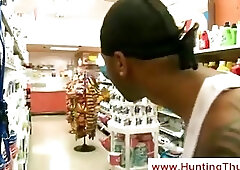Bad black guy sucking cock in supermarket