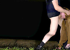 Skinny babe with small tits gags on cock while rimming her dom's ass