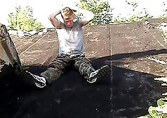 Drinking self cum on the roof