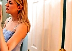 Short-Haired Blonde Jerks Muscular Studs Big Cock in Handjob and Blowjob