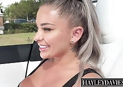 Golden-haired Bombshell Hayley Davies Screws I’m driving Tesla