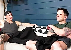 Steamy taboo with gay stepbro as muscle helps jock through his drill session