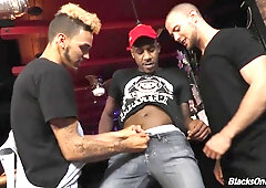 Black guys sharing the bartender at a pub