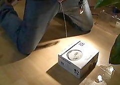Depraved Guy Pissing In A Box With Content