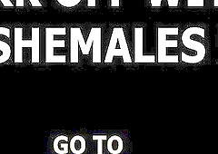 Cute blonde shemale with small tits masturbates on a webcam