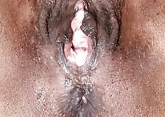Wife showing a close up of spouse sticky cum left in her cunt aperture from the night previous to.