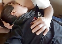 Old man, kissing, obese