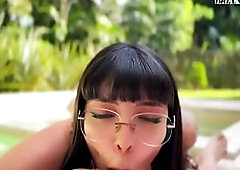 Pequitas is a hawt, tattooed Mexican woman who seduces Brian Evansx in the pool until they have sex