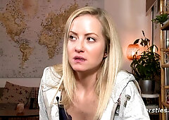 Luscious Blond Hair Lady Fingers Her Tight Cunt - shaved 18yo teen with sexy legs in solo foot fetish scene