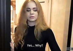 DEBT4k. Enticing waitress pays collector by offering her taut cunt