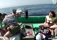 Gang bang on their Japanese trawler