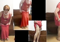 The charming red suit with matching shoes, belting on the stockings, makes me so sexy that I must put on the large body stocking. I hope u like it?