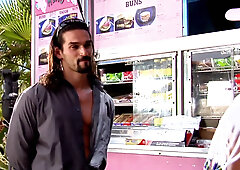 Emy Reyes sucks hard cock outside and gets banged in public