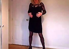 Black lace dress and hold-up stockings