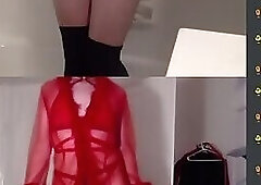 Perfect sissy crossdresser in red lingerie teaches 18yo sissy wannabe how to dance and tease