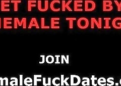 Shemale simultaneously fucked and jerked off by her trans girlfriend