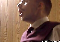 Throatfucking in the small window of the confession room