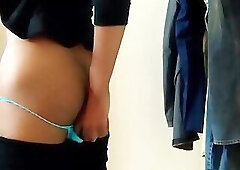 Sissy slut putting makeup brush in her ass