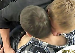 Ass fingered twink rides uncut cock