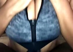 A hot 18-year-old amateur college girl in a sports bra teases and pleases her man in this homemade interracial video. Her new bra is tight and reveals