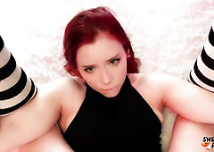Hot Redhead Deepthroat & Hardcore Sex to Cum in Mouth POV in Sexy Bodysuit