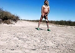 bare in public with green sandals and hawt anal plug