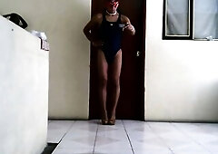 Joselynne Crossdresser In Blue Bikini Out My Room With Nylons And Heels Ten Anniversary