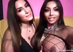 Two sexy brunette lesbians licking each others pussies