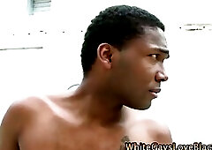 Interracial muscley gay thug sucks cock