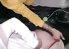 Cruising married uber driver fucks teen twink's mouth and cums in his mouth and swallows cum in the car in public