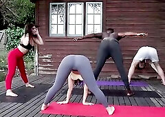 Yoga Foursome Pair Exchange with Sexy Brunettes