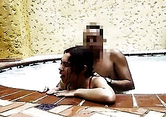 Amateur sex in a public pool with a slim eighteen-year-old Lalin girl with a taut cunt outdoors