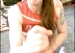 Beautiful transgirl Misty Mooresir gets cum splattered on her face